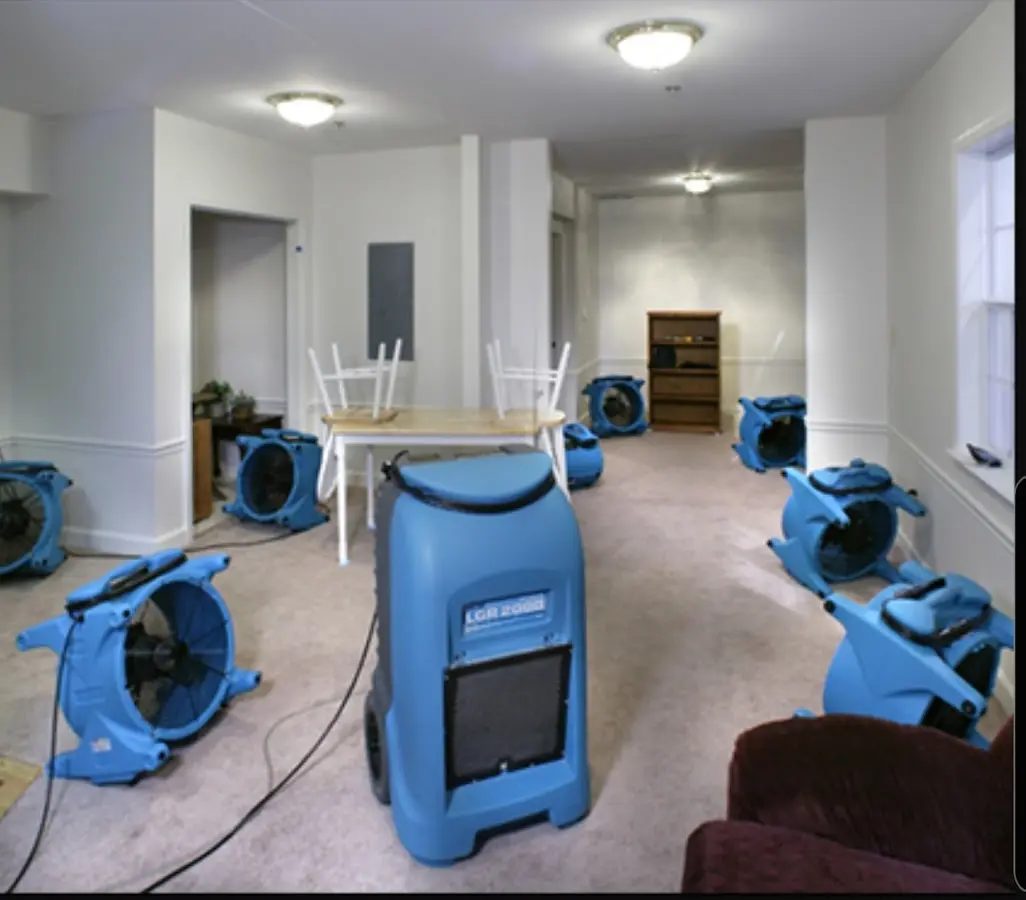 Air movers and dehumidifier setup for Water Damage Restoration in Parma Heights